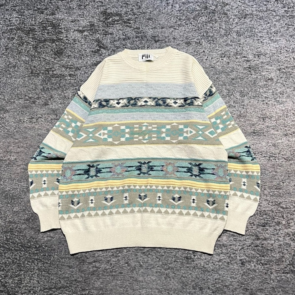 Fiji Sweater Mens Large Vintage 90s Geometric‎ Pattern Coogi Style Made In Italy